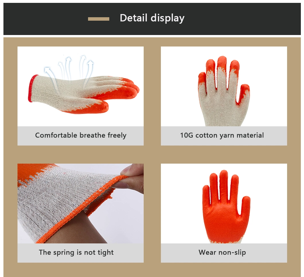 Factoryshop Cotton / Poly Liner Latex / Rubber Non Slip Palm Coated Work Safety Hand Protective Garden Reusable Construction Working Gloves