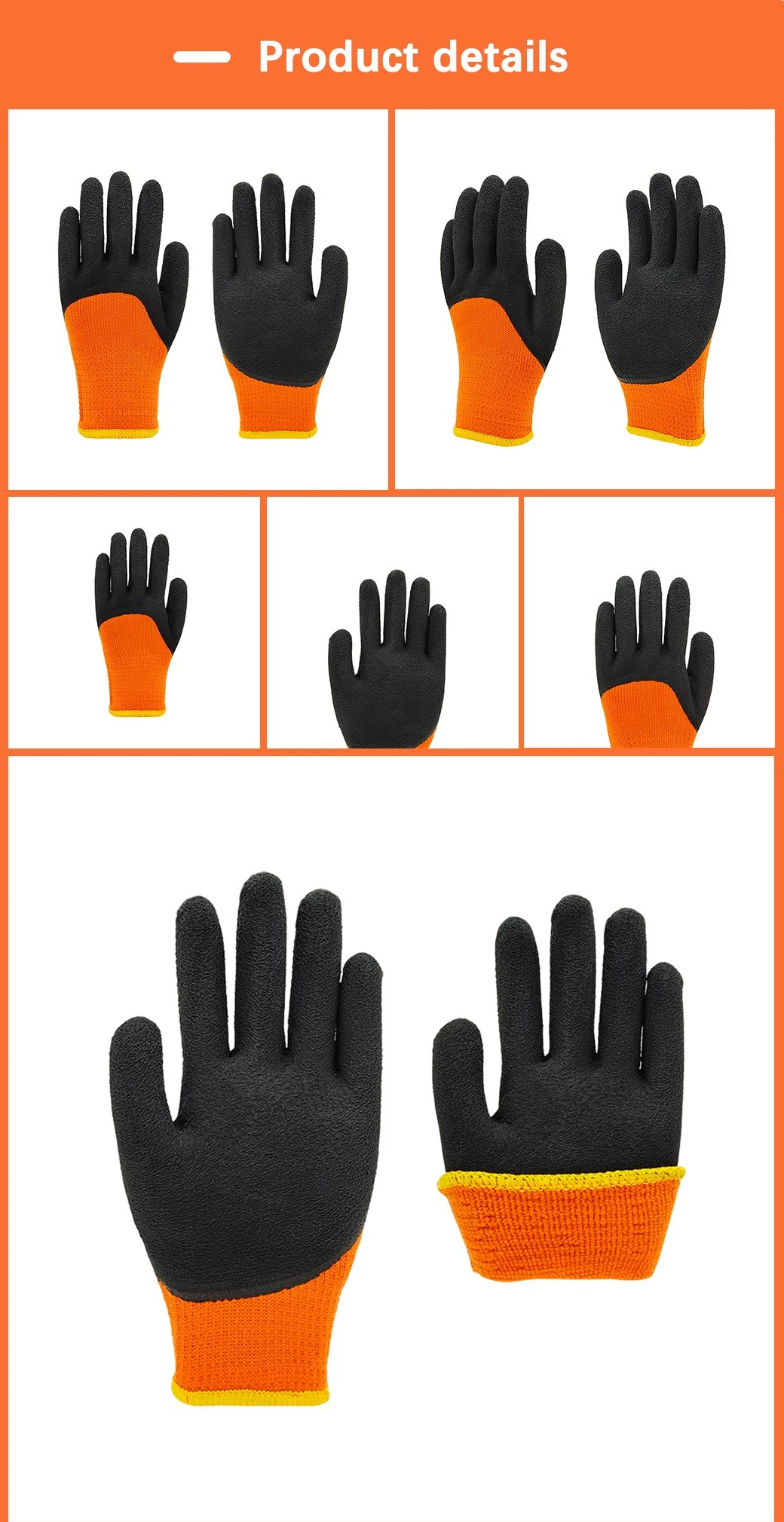 Factoryshop Winter 7G Polyester Loop Thermal Terry Liner Latex Micro Foam Wrinkle Cold Resistant Outdoor Work Safety Gardening Protection Gloves